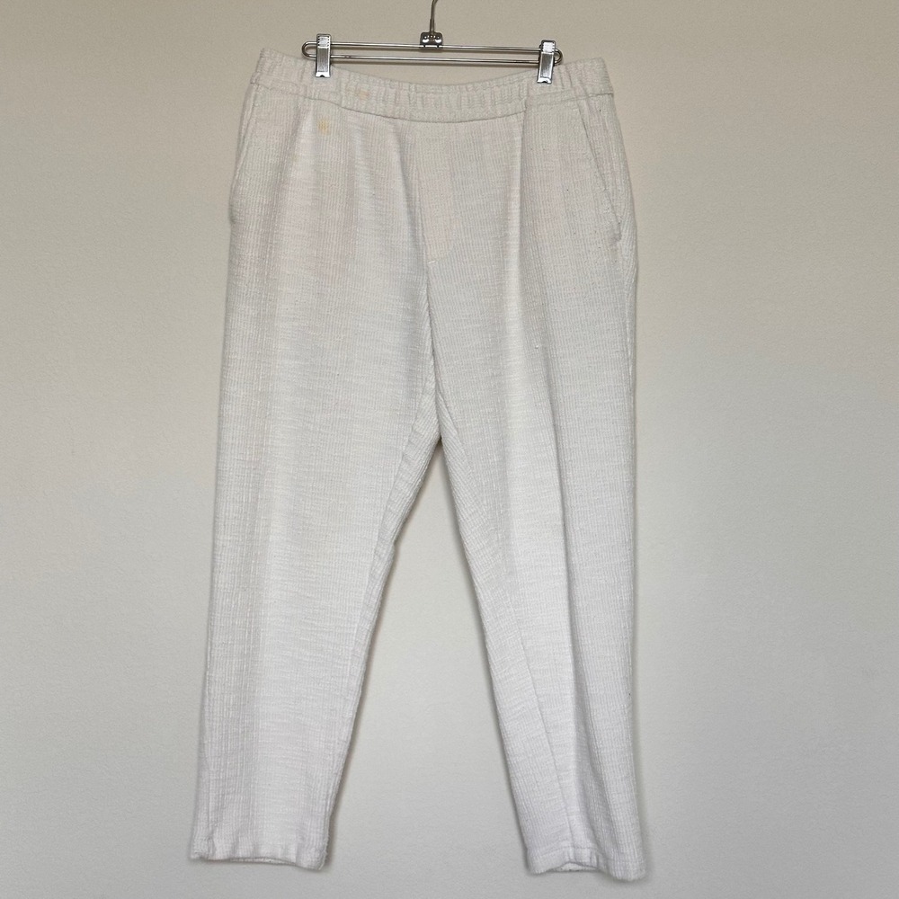 Zara Mens Off White Textured Knit Elastic Waist Tapered Pants Size L